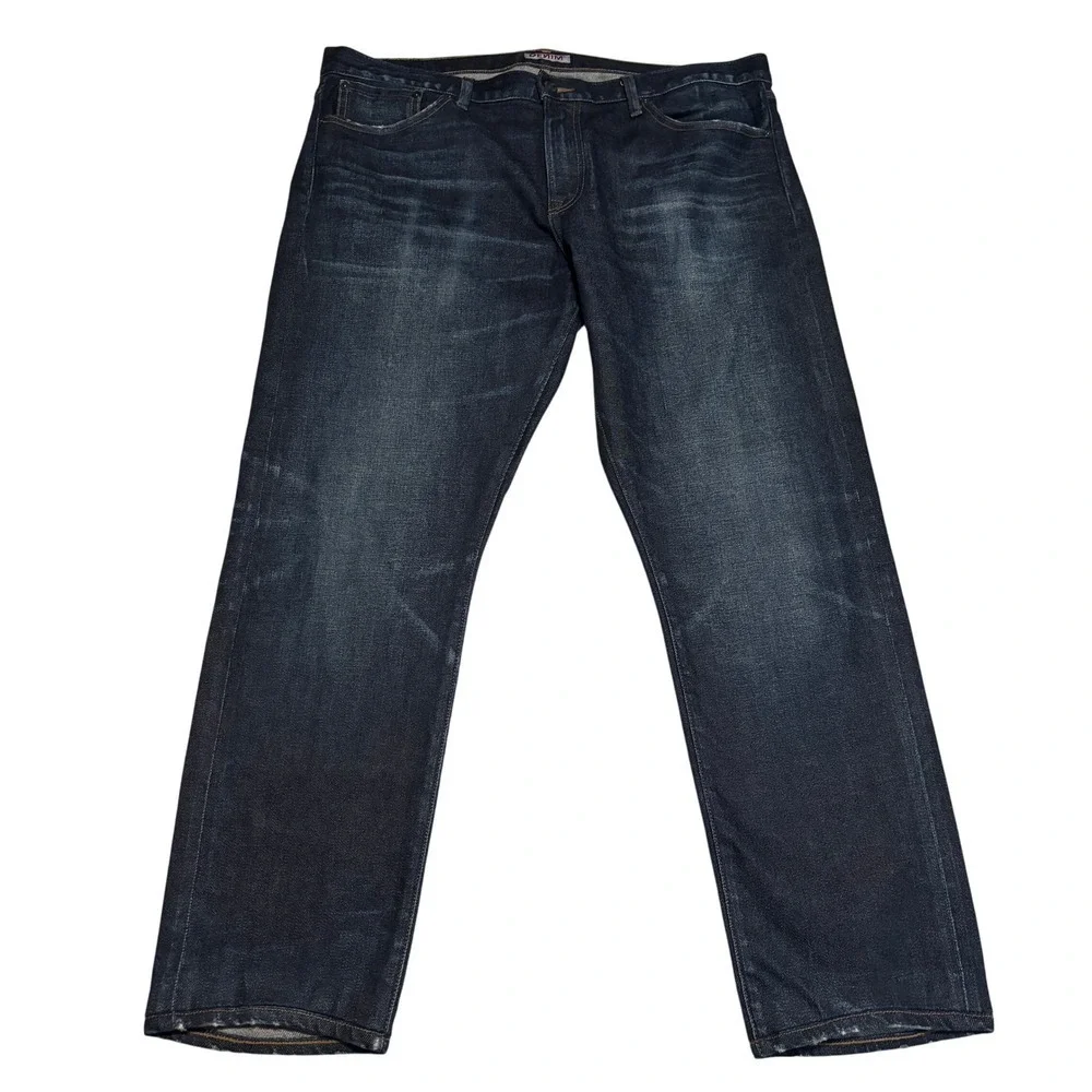 SMN Denim Selvedge Jeans The Hunter Standard Slim Sz 38x28 Dark Wash Distressed